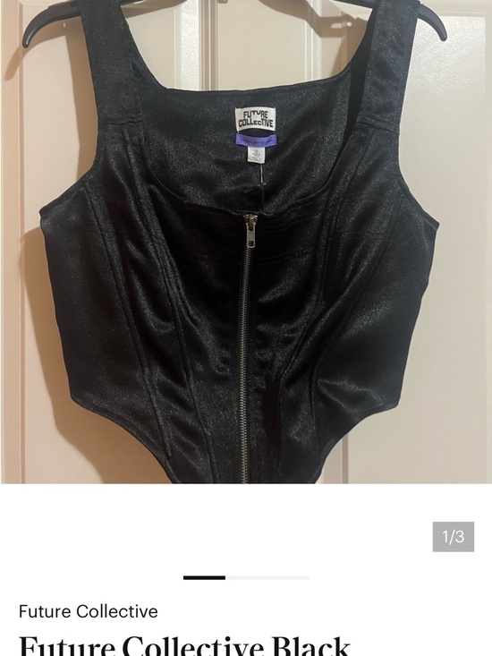 Tops - Future Collective Black Satin Zip Front Corset Top